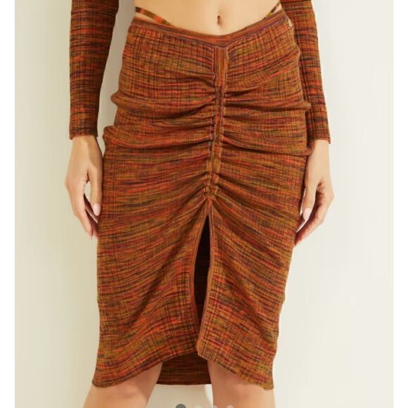 GUESS Cinched Front Anika Ribbed Bodycon Skirt Small - Picture 1 of 12